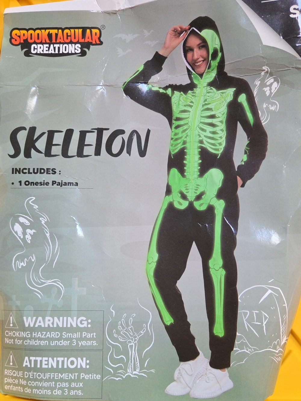 Womens -  Skeleton Onesie Costume- Glow In The Dark- Size Small